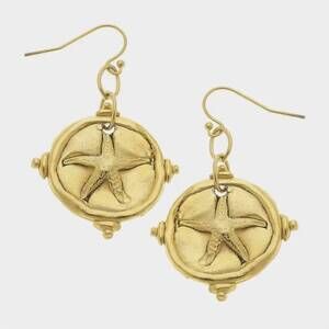 NEW SUSAN SHAW women's starfish intaglio stud earrings in gold